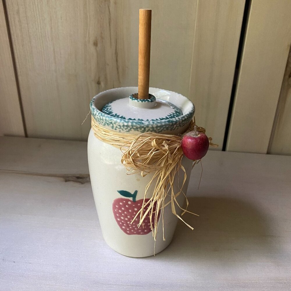 VTG Loomco Apple Sponge Ware ceramic butter churn crock country shabby farmhouse